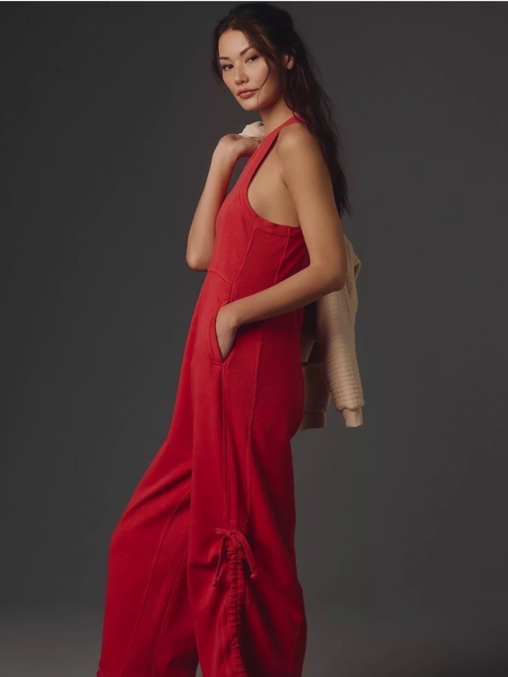 Anthropologie daily practice Red Wide-Leg ribbed Jumpsuit - Picture 4 of 10